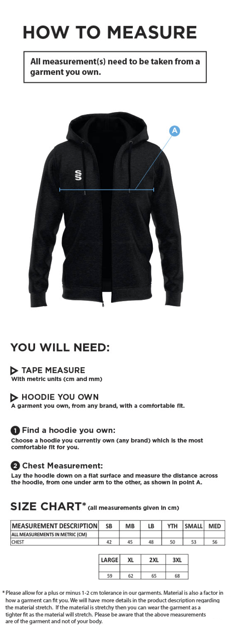 Upminster CC - Dual Full Zip Hoody - Navy - Men's/Unisex - Size Guide