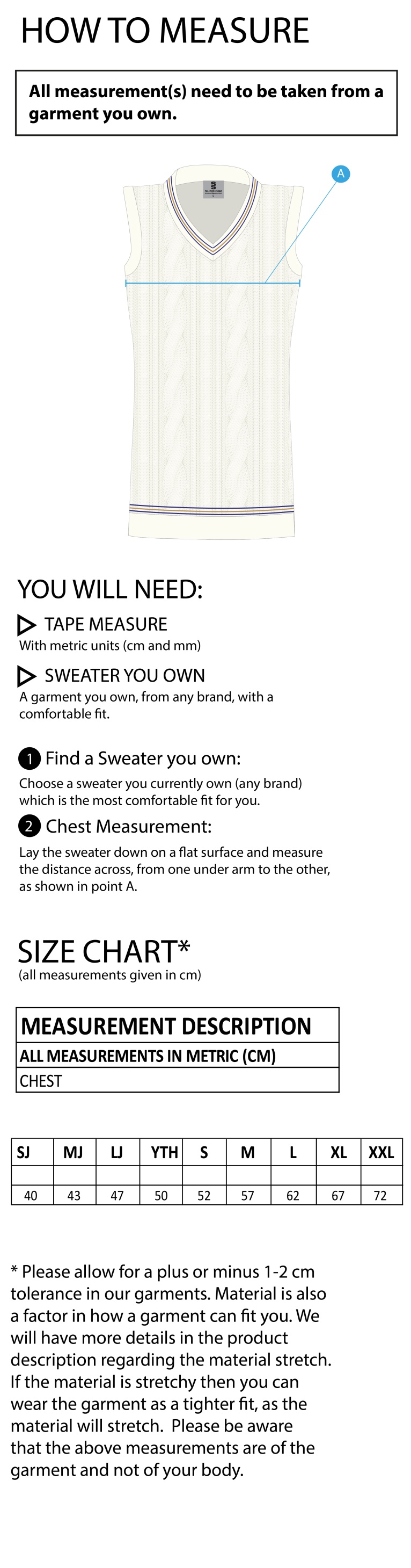 Upminster CC - Short Sleeved 50/50 Cable Knit Sweater - Unisex Fit - Size Guide