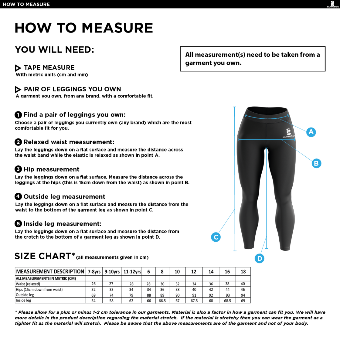 Upminster CC - Dual Leggings - Women's Fit - Size Guide