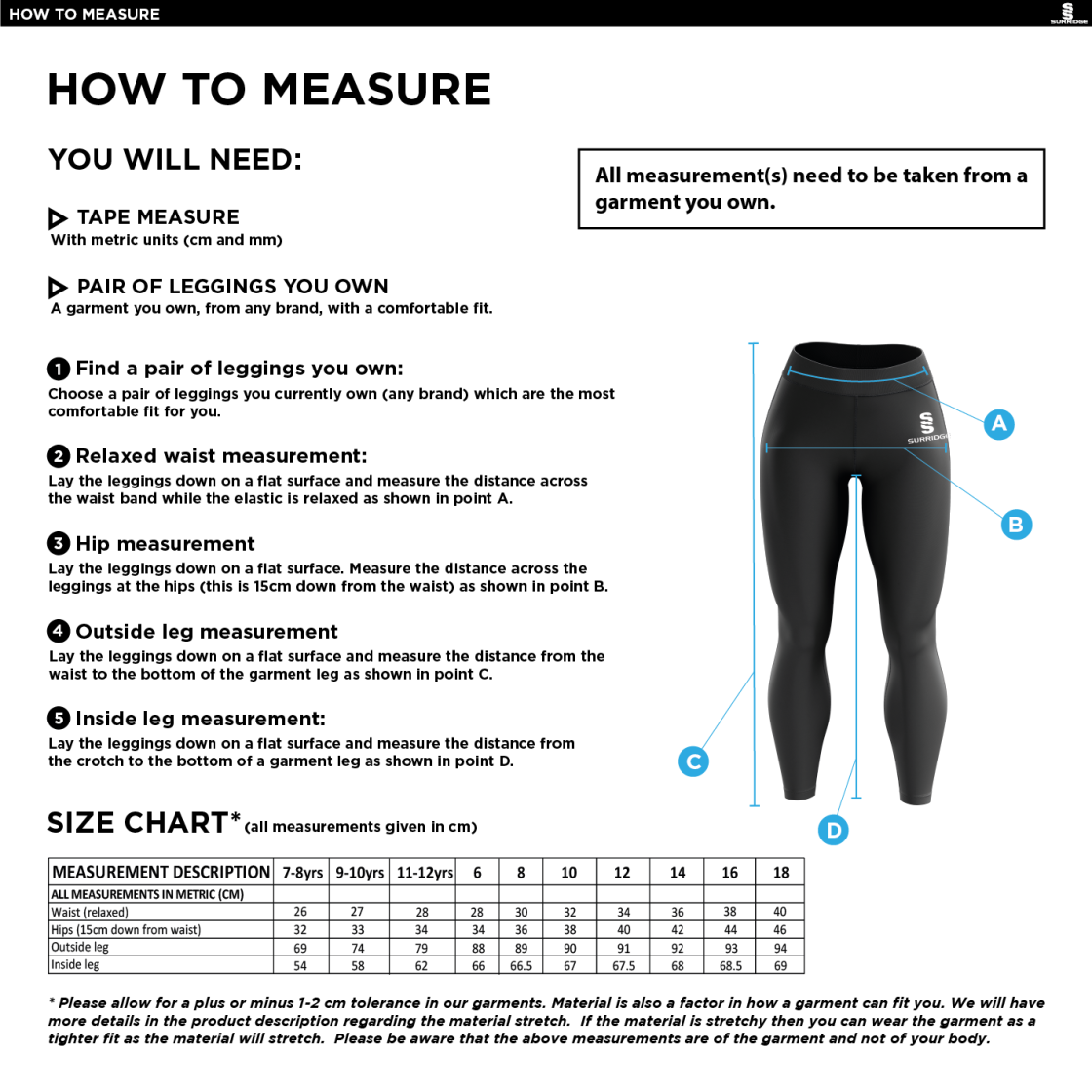 Upminster Cricket Club Dual Leggings - Leisurewear - Size Guide