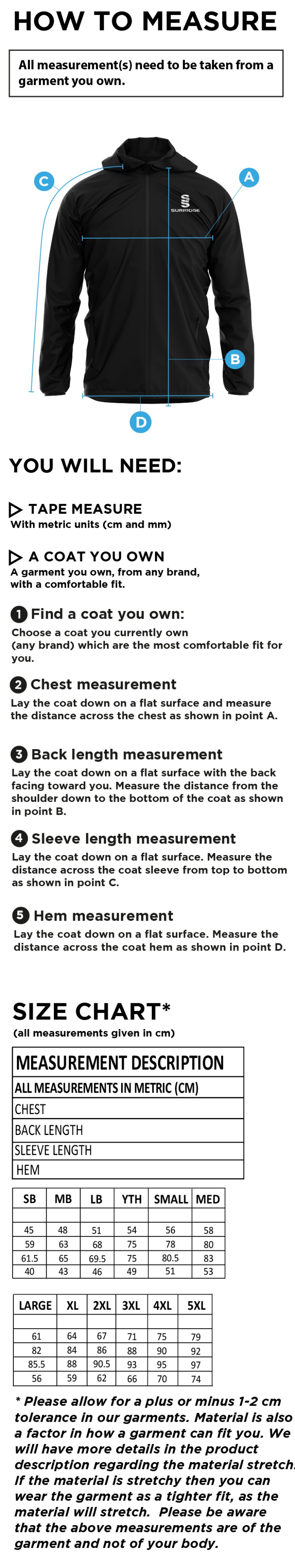 Upminster CC - Dual Full Zip Training Jacket - Navy - Women's/Unisex Fit - Size Guide