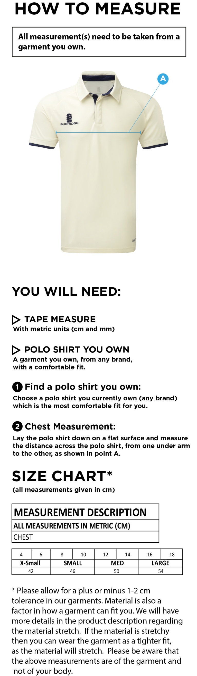 Upminster CC - Dual Cricket Shirt Short Sleeve - Womens Fit - Size Guide