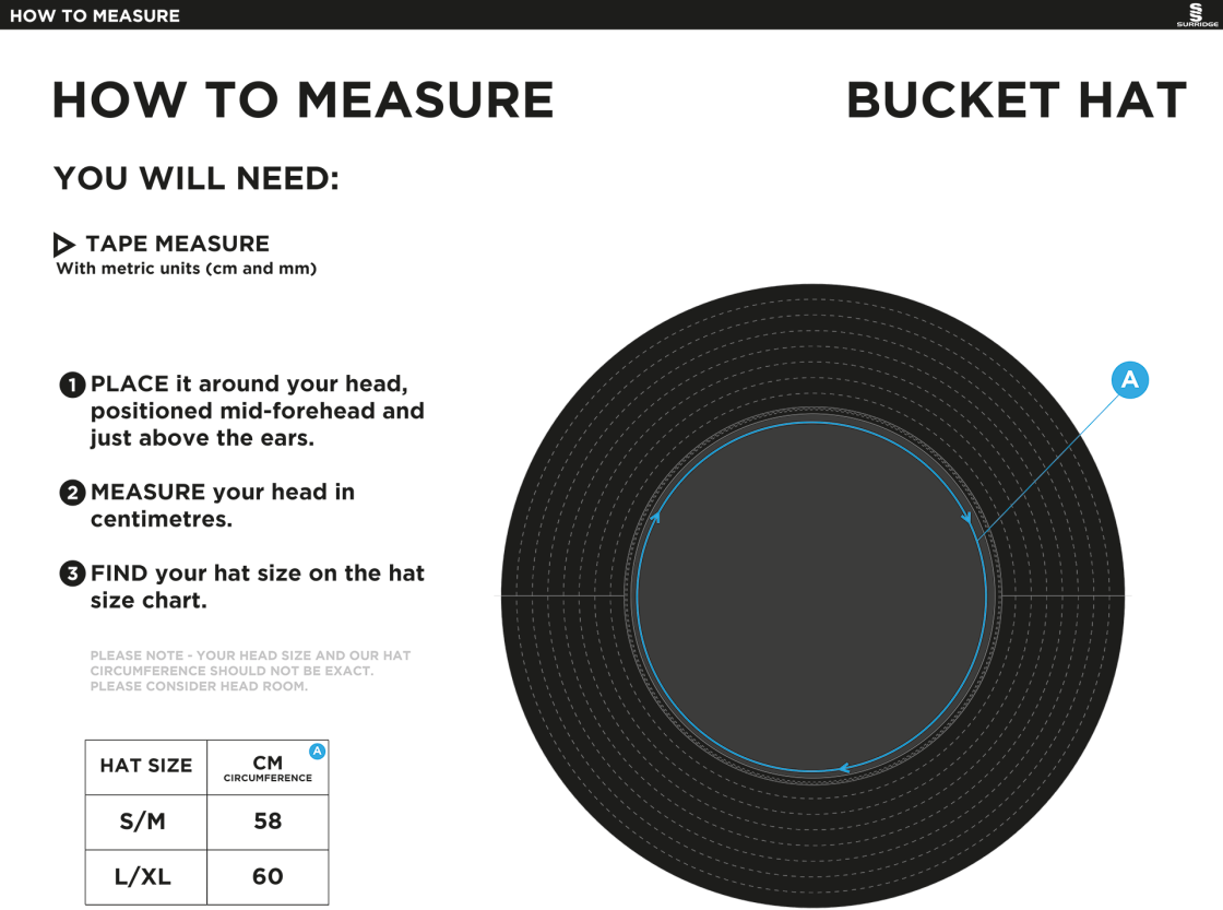 Upminster CC - Dual Bucket Hat - Navy - Size Guide