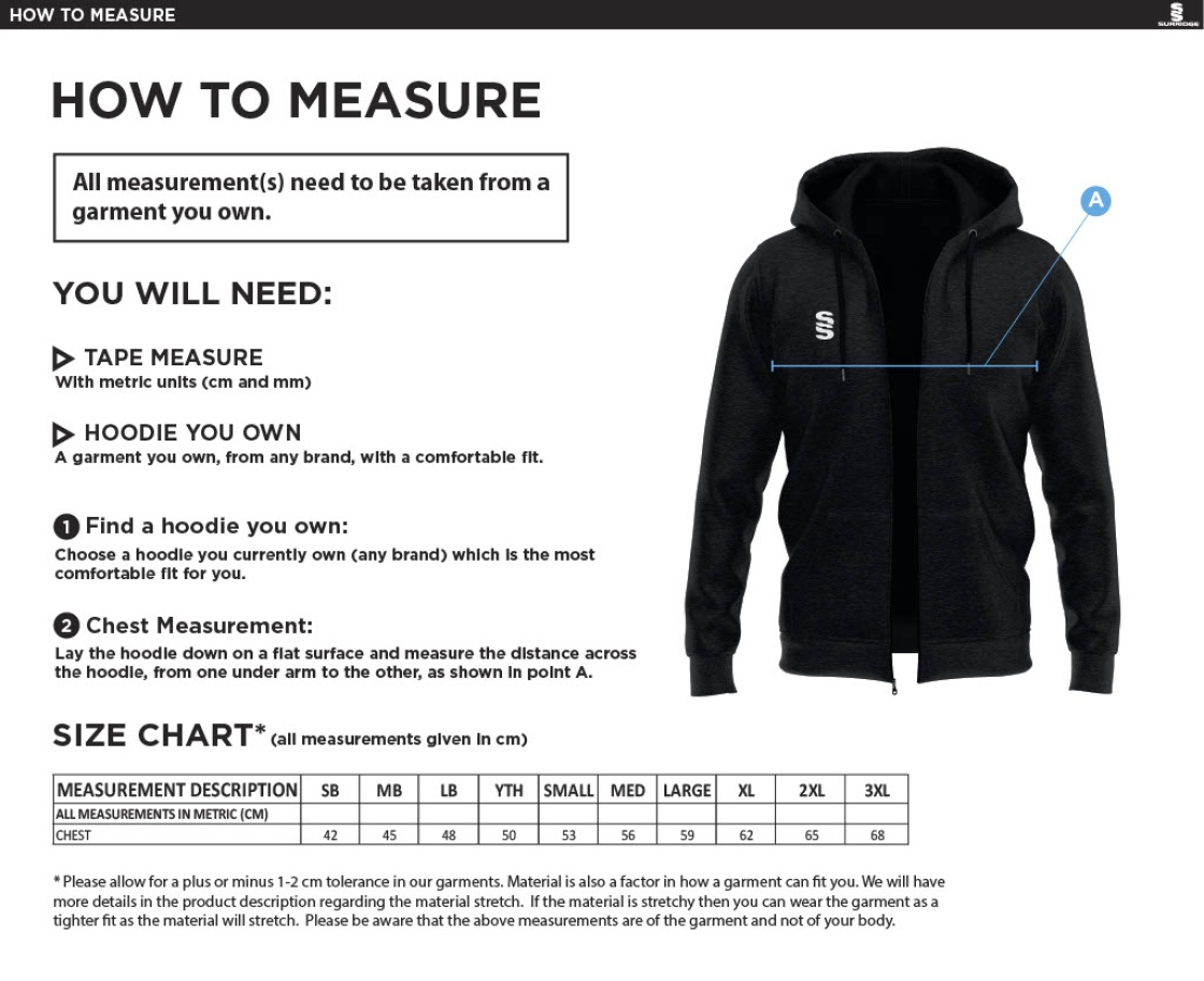 Upminster CC - Dual Full Zip Hoody - Navy - Men's/Unisex - Size Guide